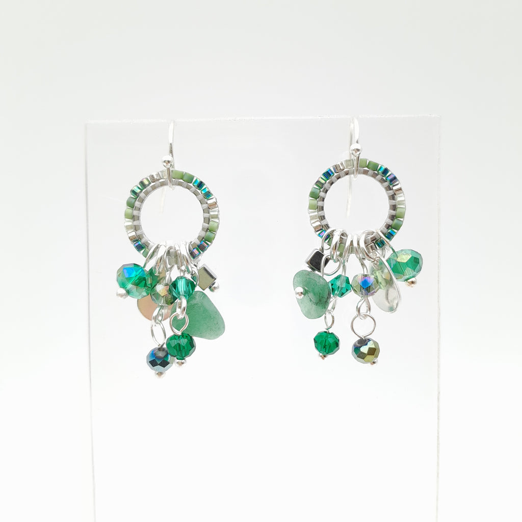 Mini Miyuki Charm Earrings - Emerald