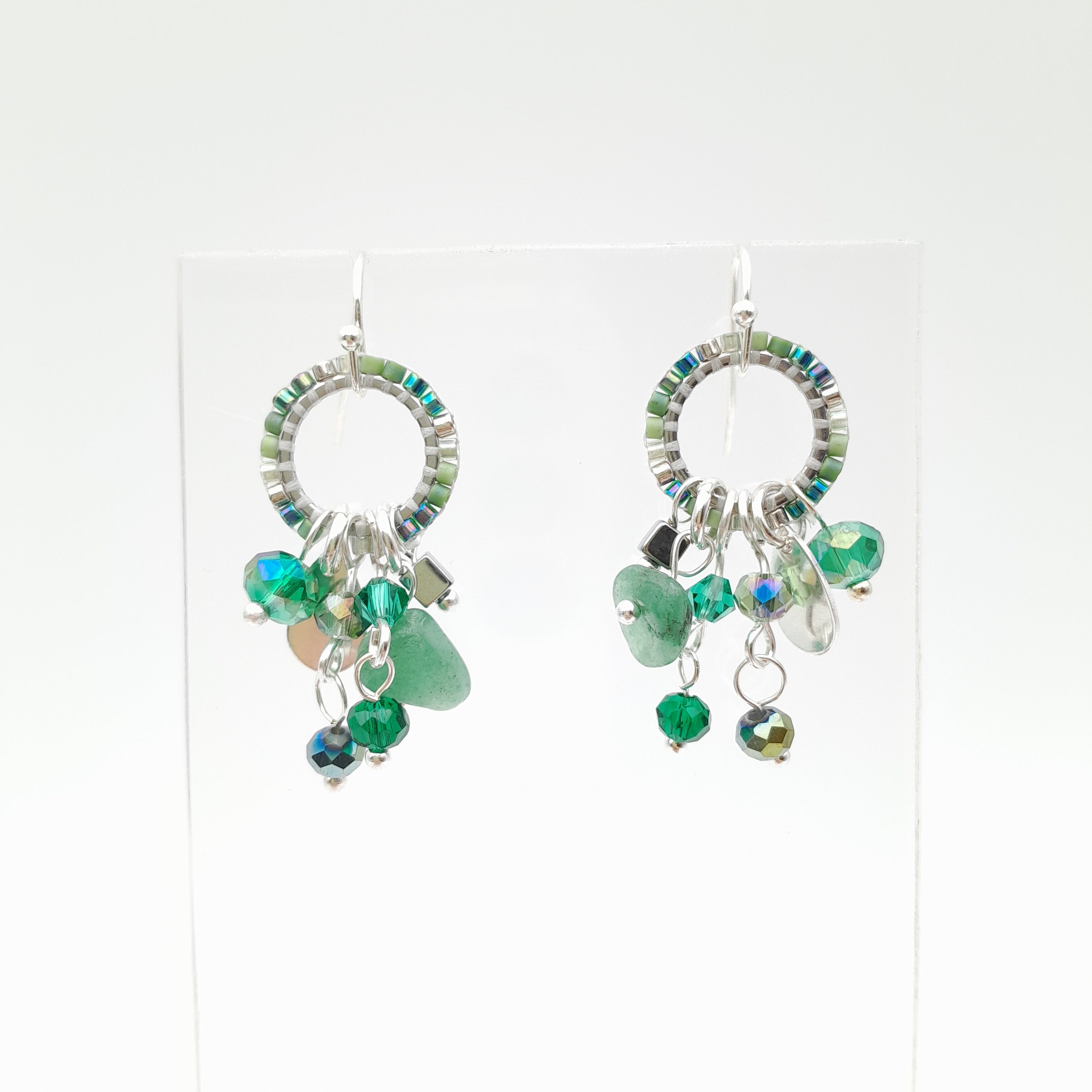 Mini Miyuki Charm Earrings - Emerald