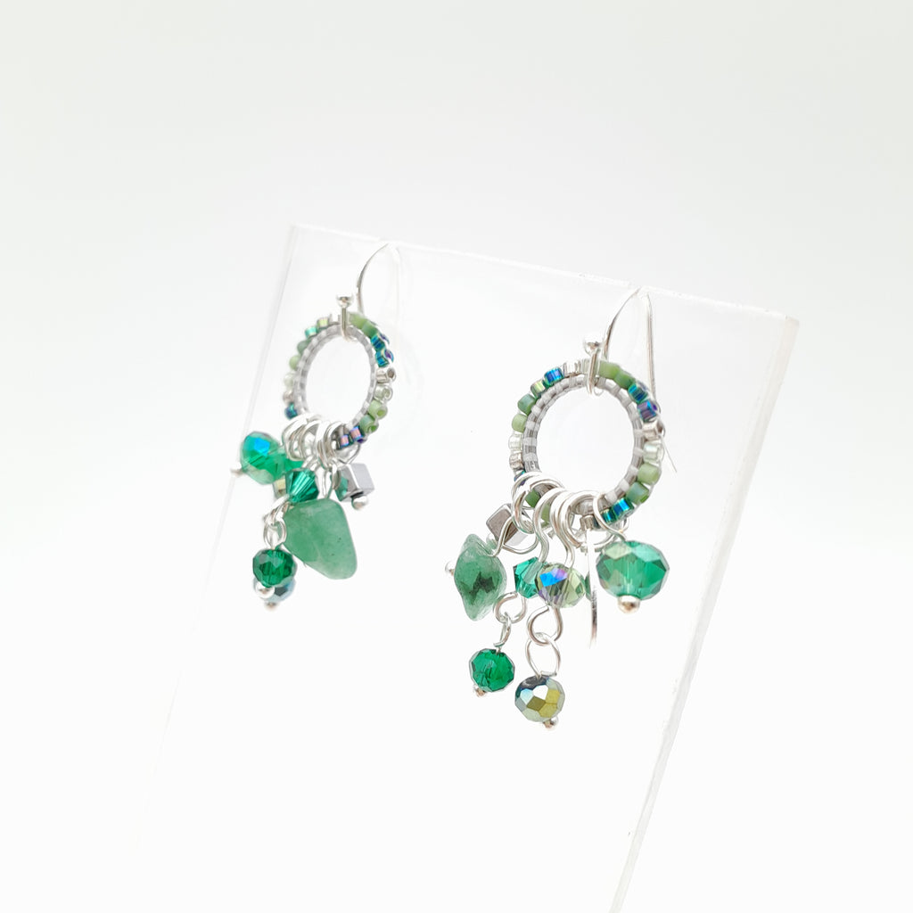 Mini Miyuki Charm Earrings - Emerald