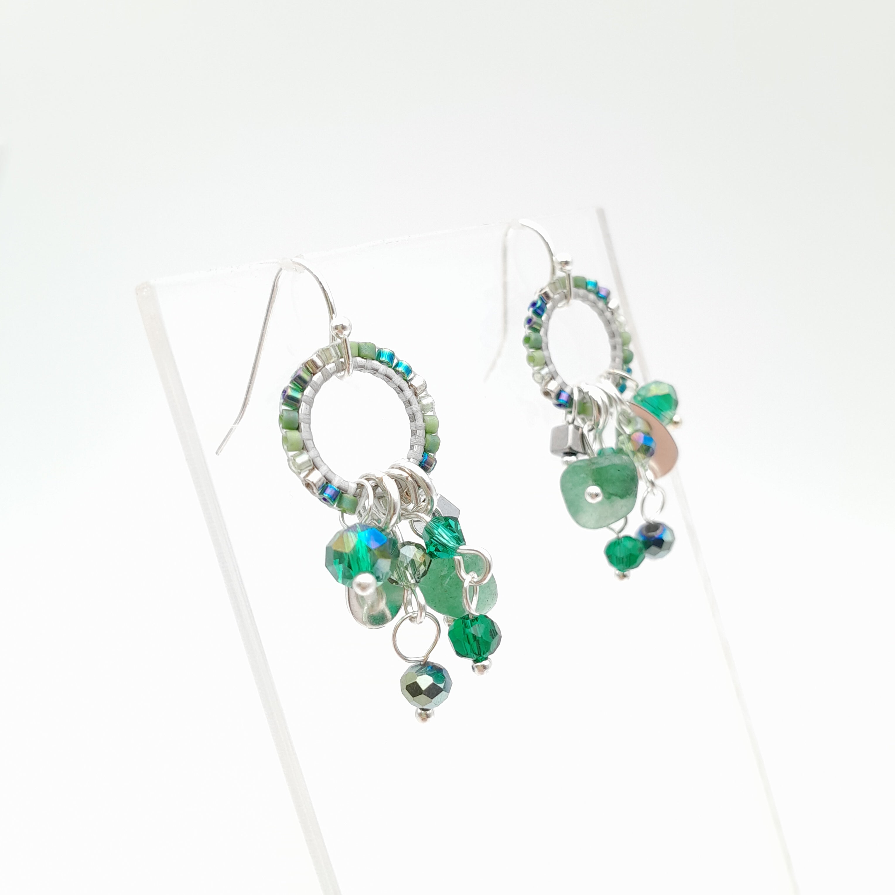 Mini Miyuki Charm Earrings - Emerald