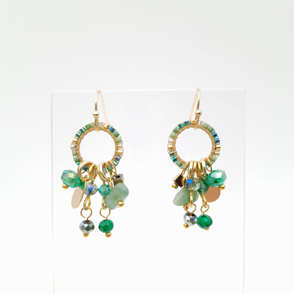 Mini Miyuki Charm Earrings - Emerald