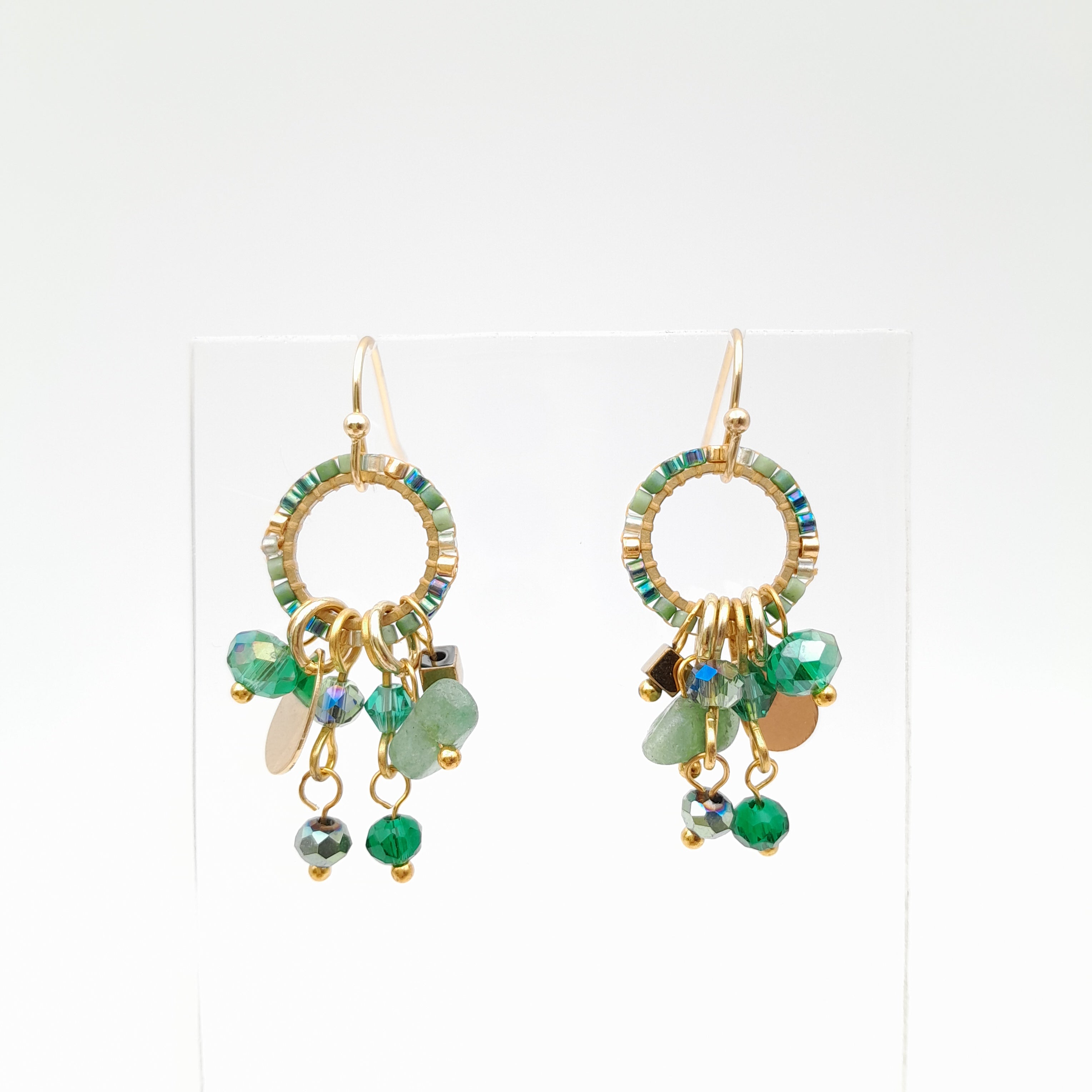 Mini Miyuki Charm Earrings - Emerald