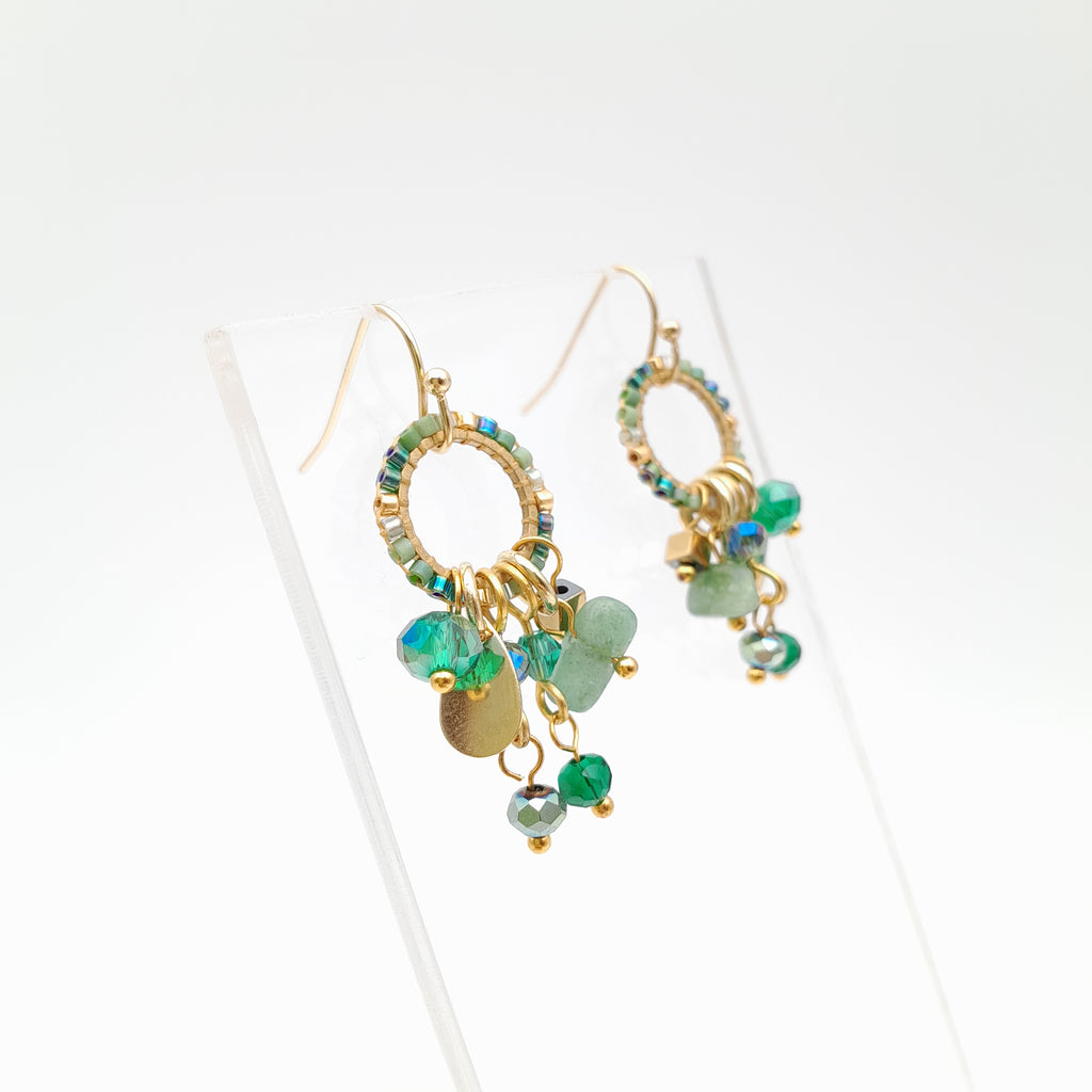 Mini Miyuki Charm Earrings - Emerald
