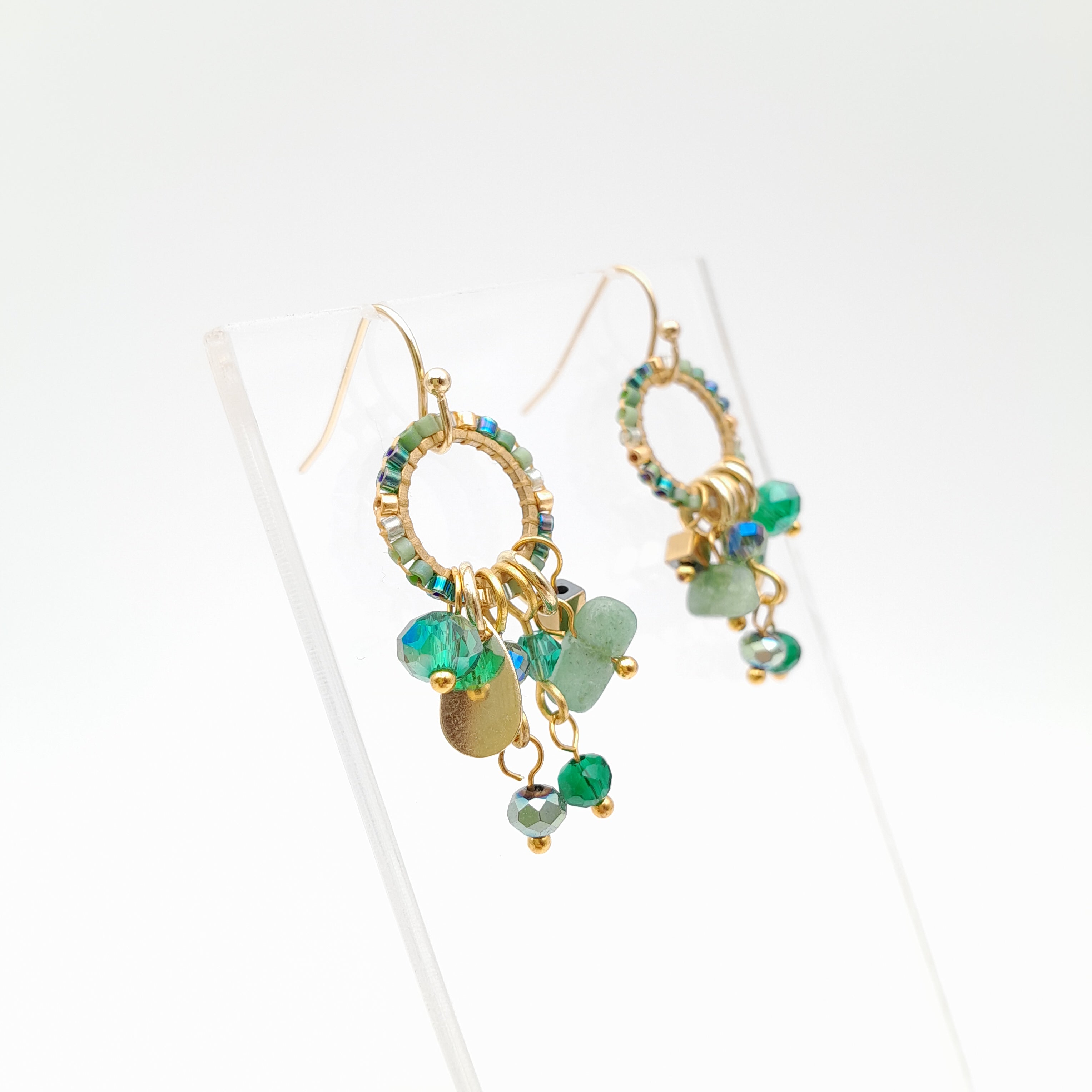 Mini Miyuki Charm Earrings - Emerald