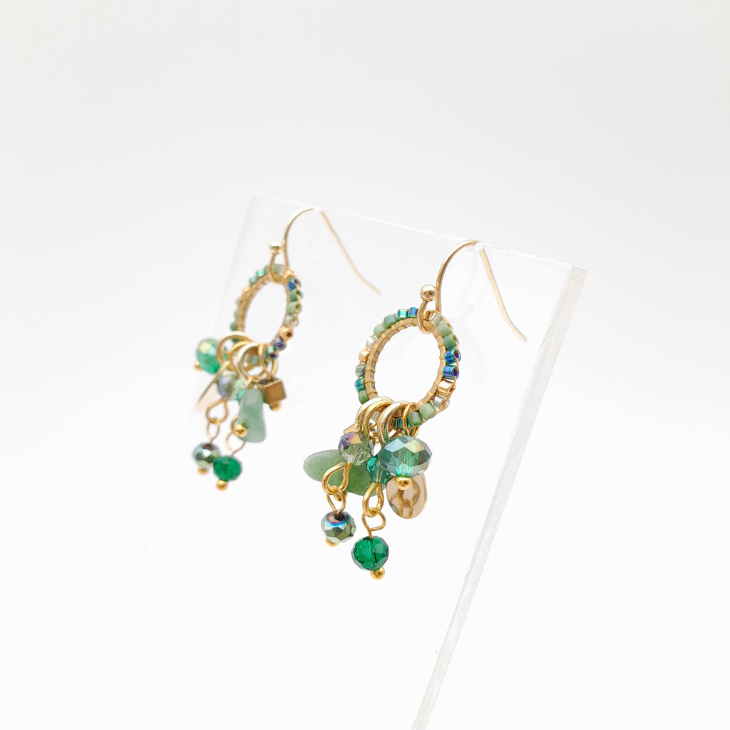 Mini Miyuki Charm Earrings - Emerald
