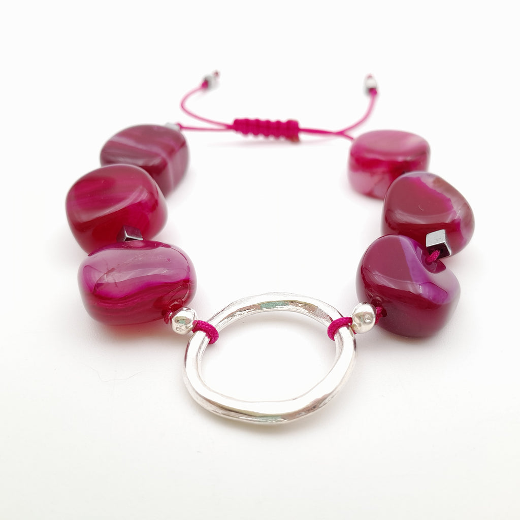 Pebble Sliding Bracelet - Hot Pink Agate