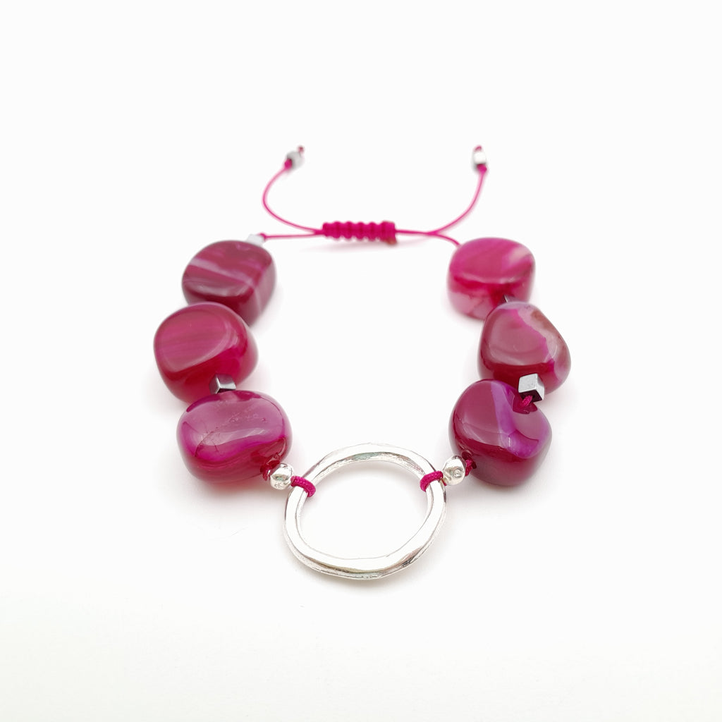 Pebble Sliding Bracelet - Hot Pink Agate