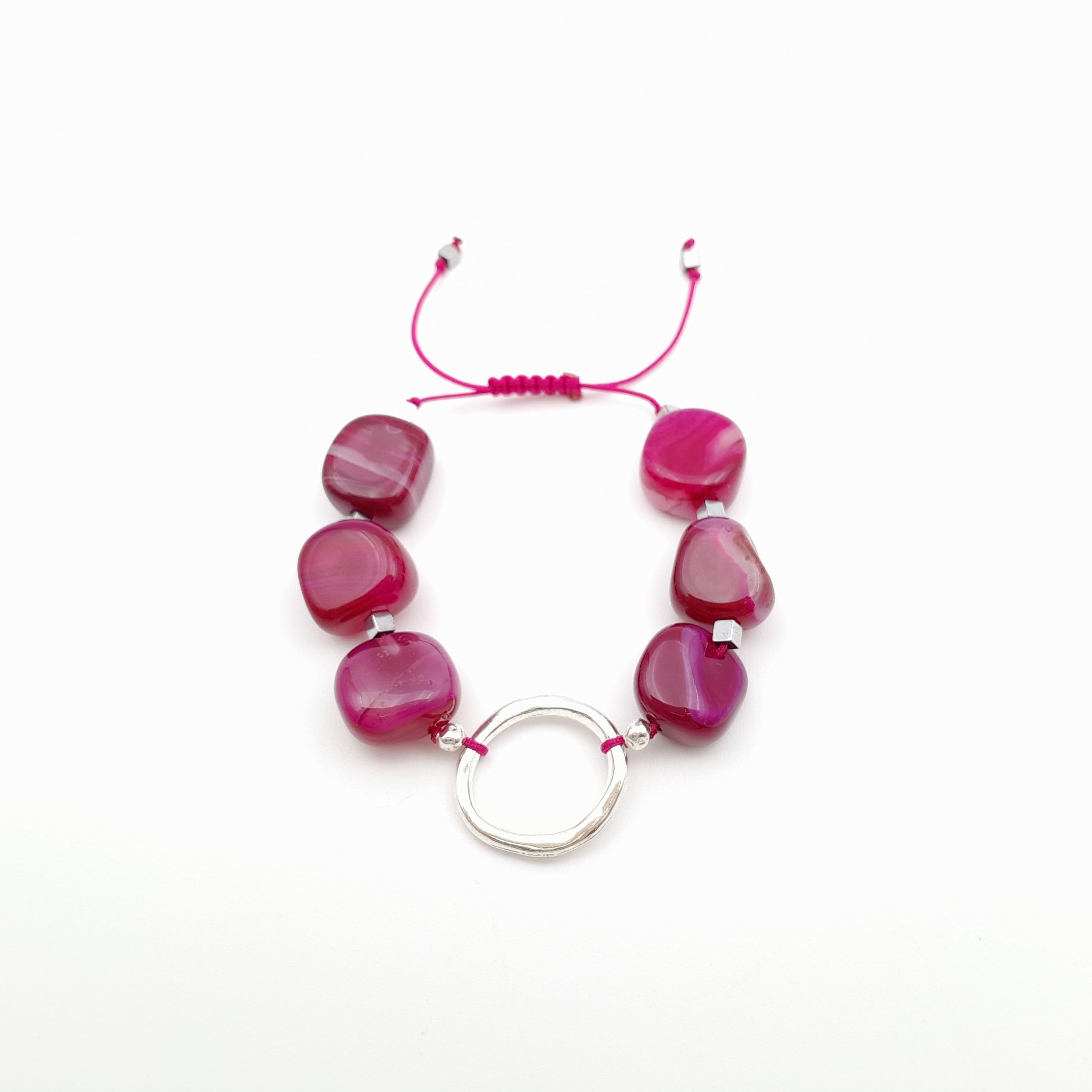 Pebble Sliding Bracelet - Hot Pink Agate