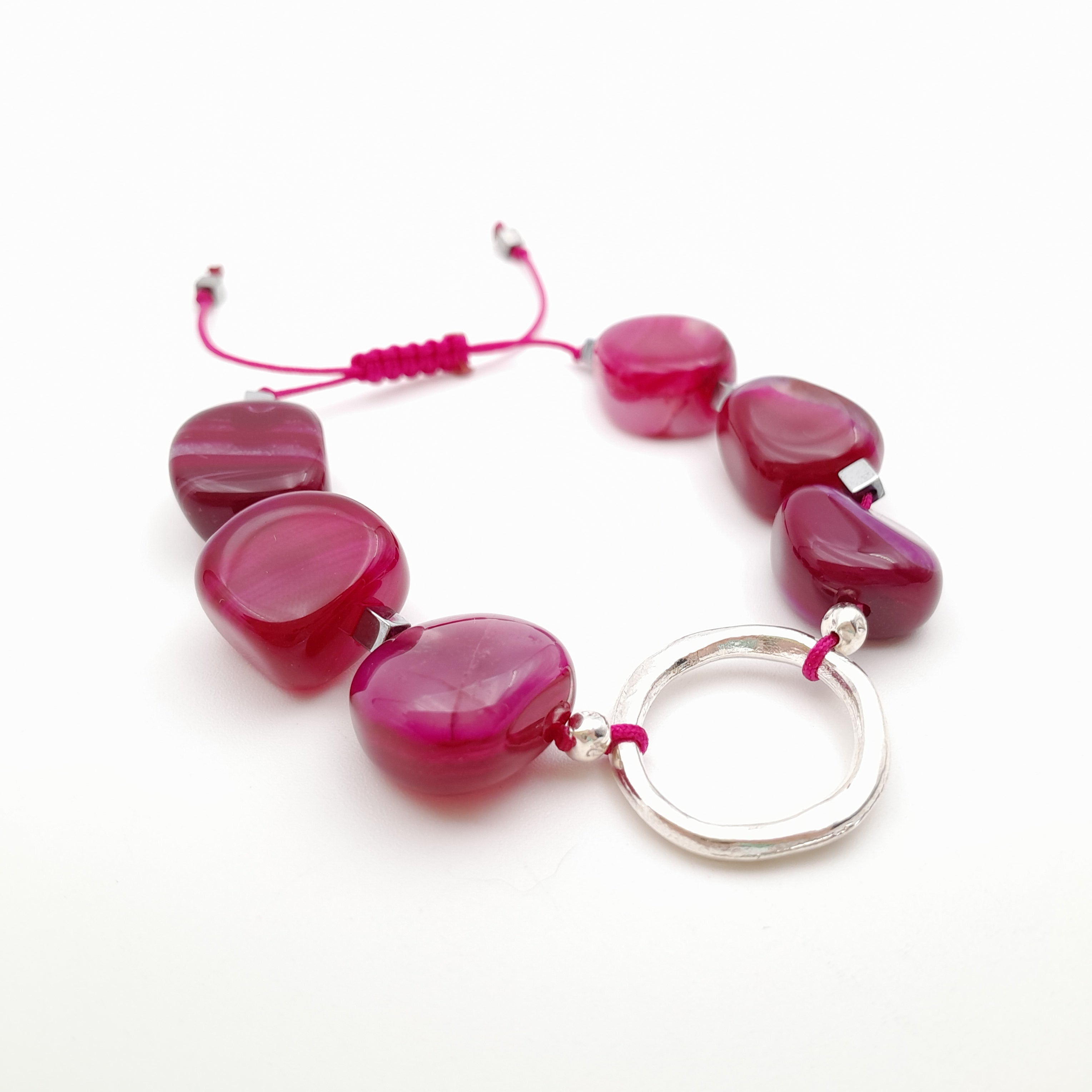 Pebble Sliding Bracelet - Hot Pink Agate