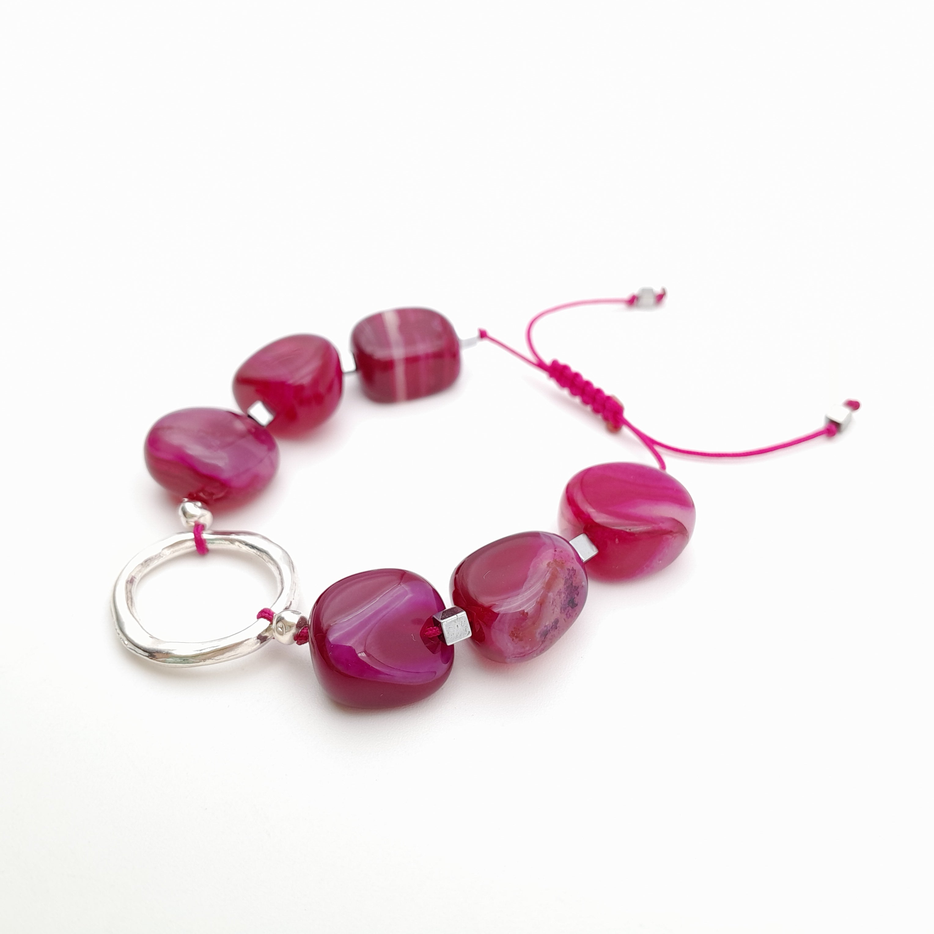 Pebble Sliding Bracelet - Hot Pink Agate