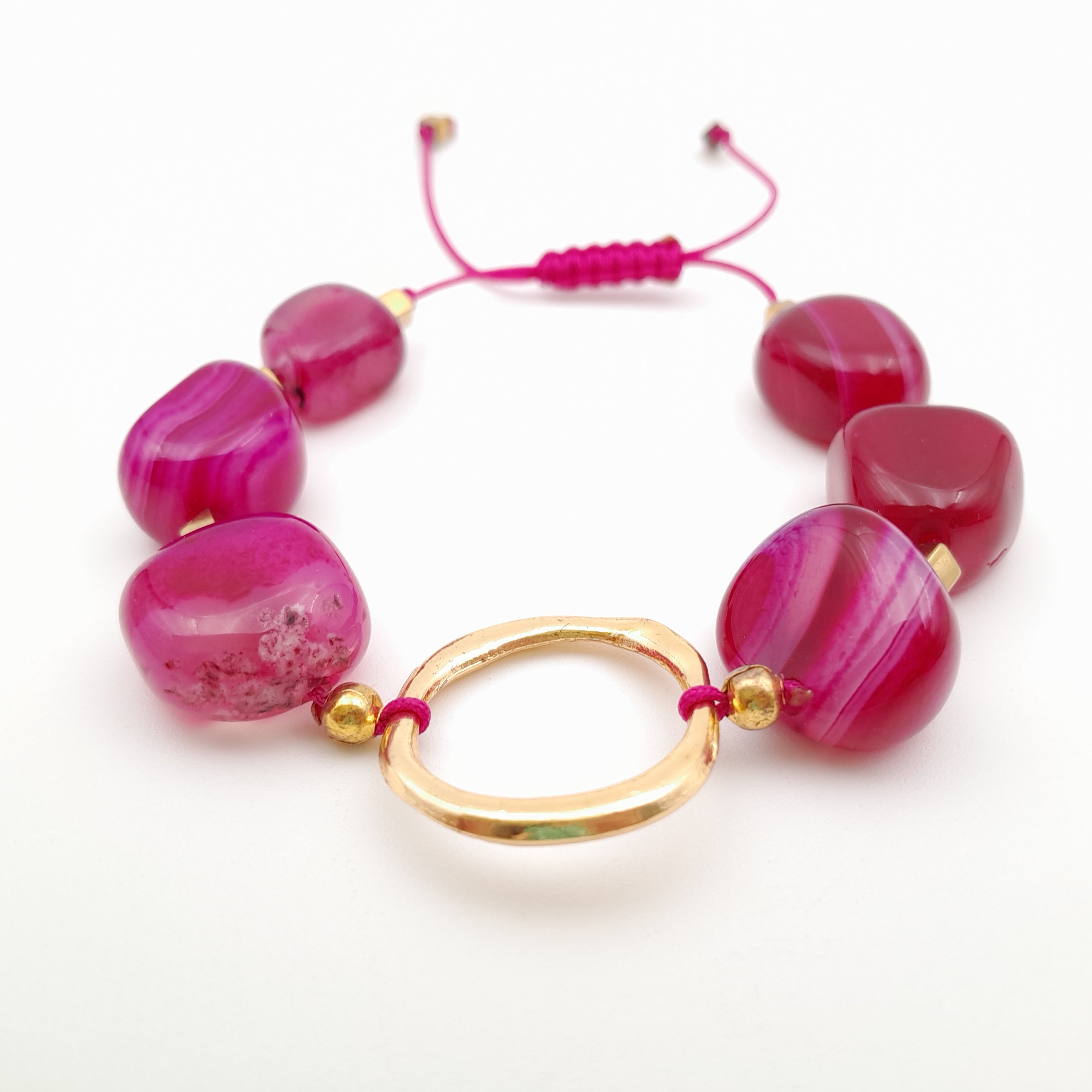 Pebble Sliding Bracelet - Hot Pink Agate