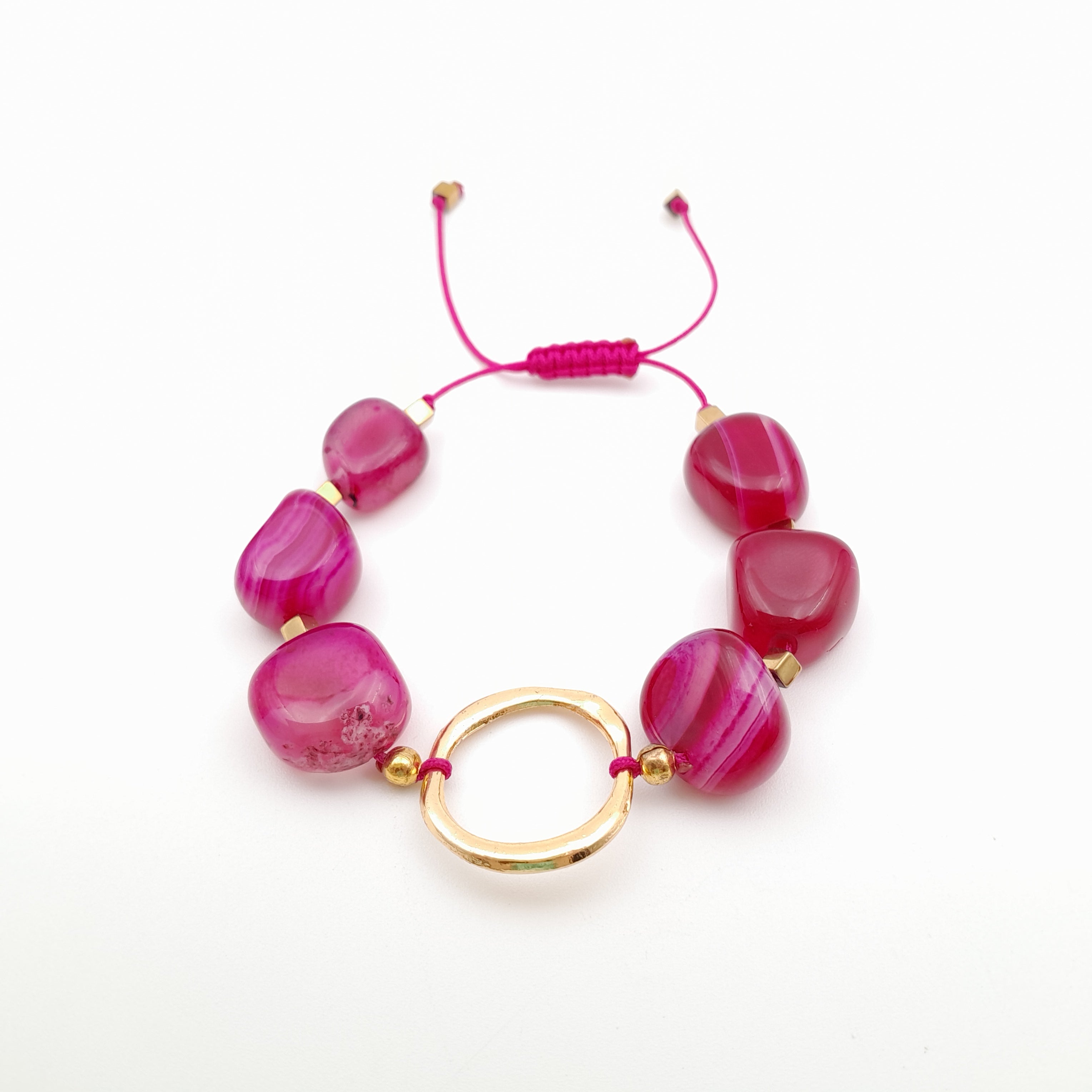 Pebble Sliding Bracelet - Hot Pink Agate