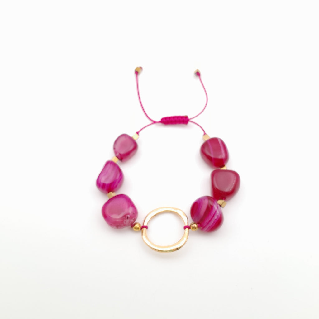 Pebble Sliding Bracelet - Hot Pink Agate