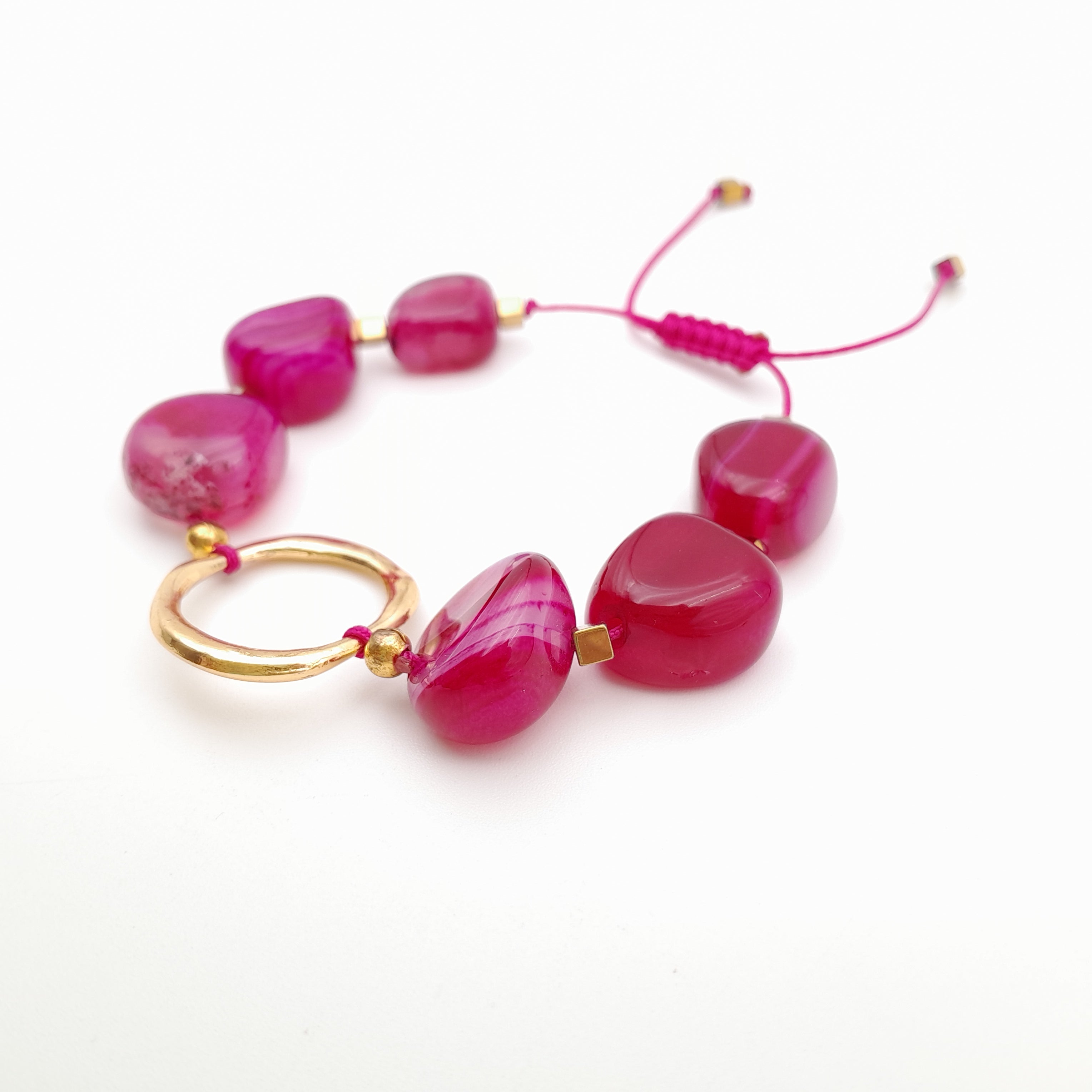 Pebble Sliding Bracelet - Hot Pink Agate
