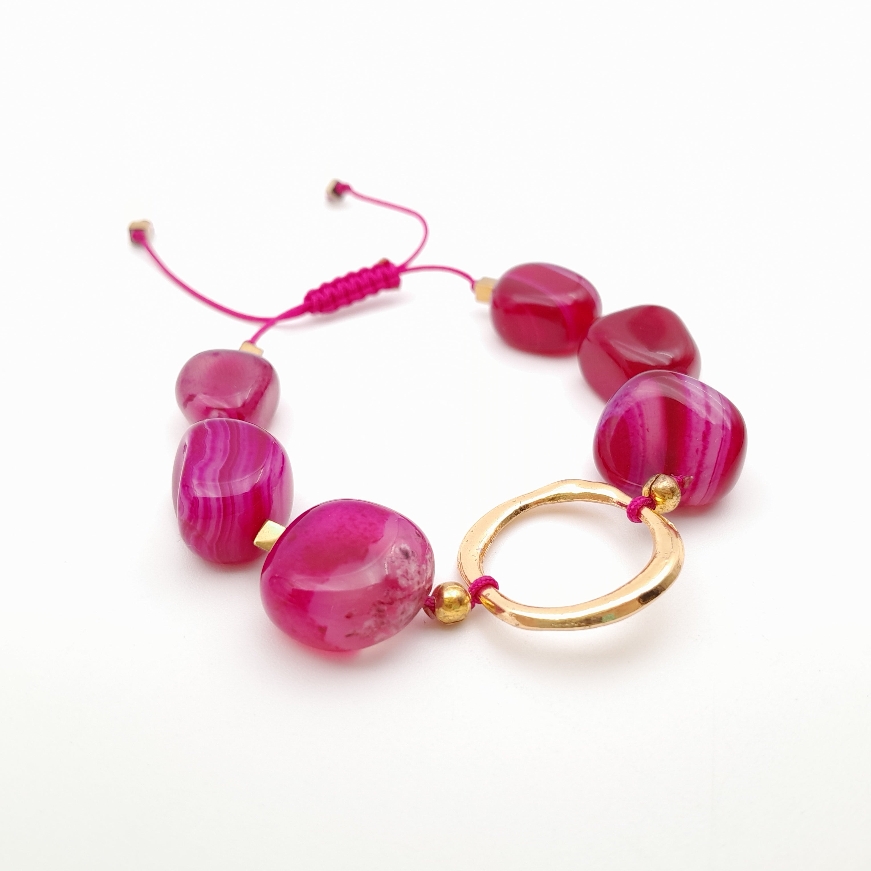Pebble Sliding Bracelet - Hot Pink Agate