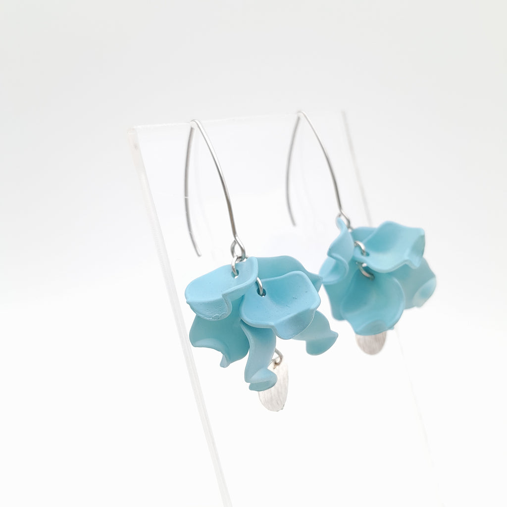 Petal Cluster Drop Earrings - Soft Sky