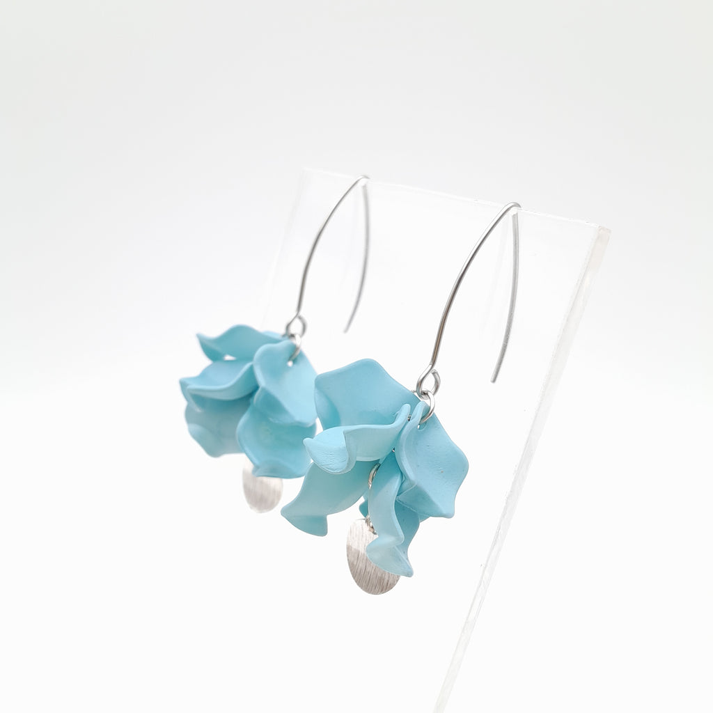 Petal Cluster Drop Earrings - Soft Sky