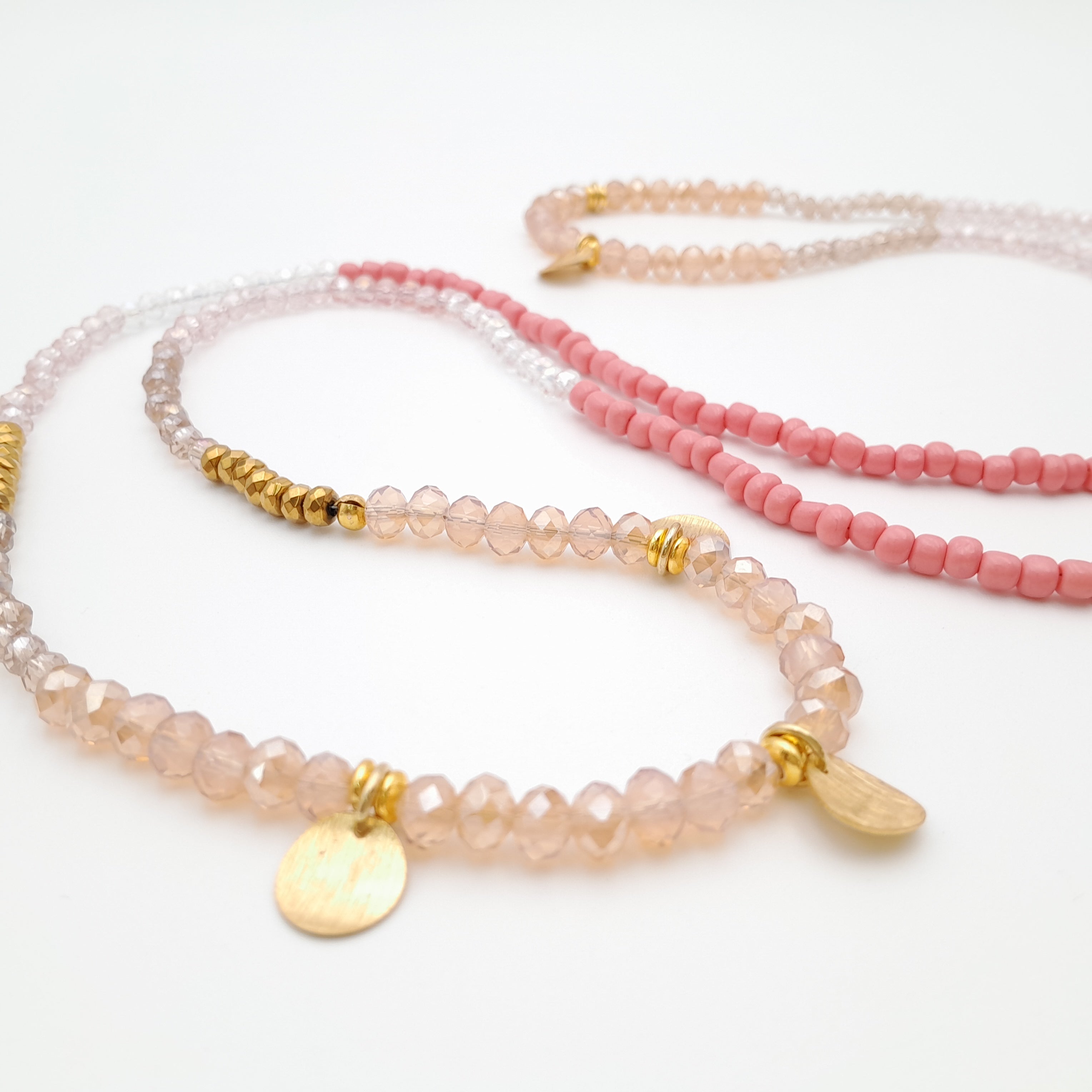 Crystal Layer Necklace - Salmon