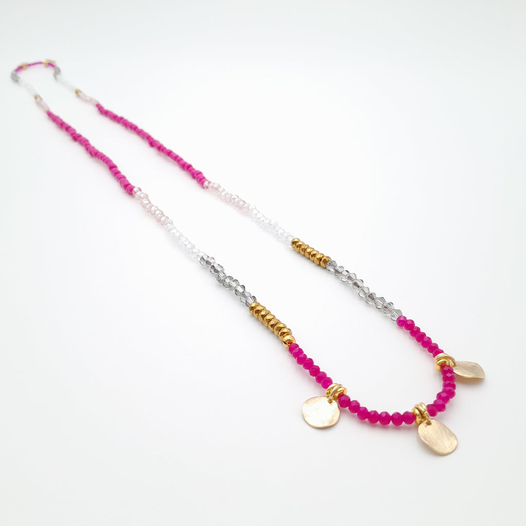Crystal Layer Necklace - Hot Pink