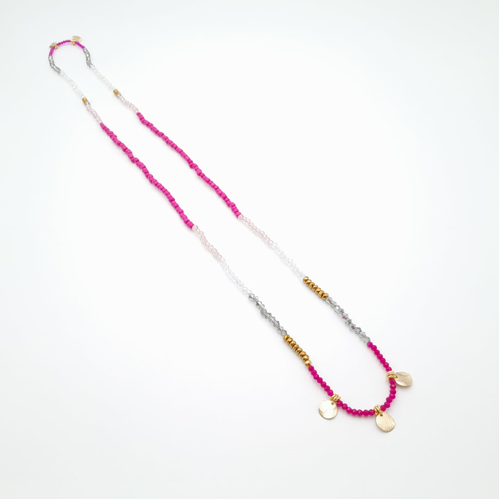 Crystal Layer Necklace - Hot Pink