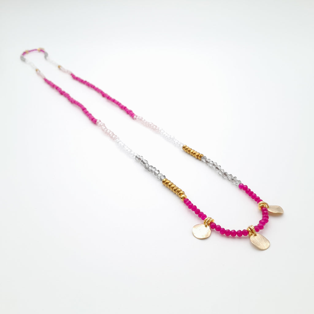 Crystal Layer Necklace - Hot Pink