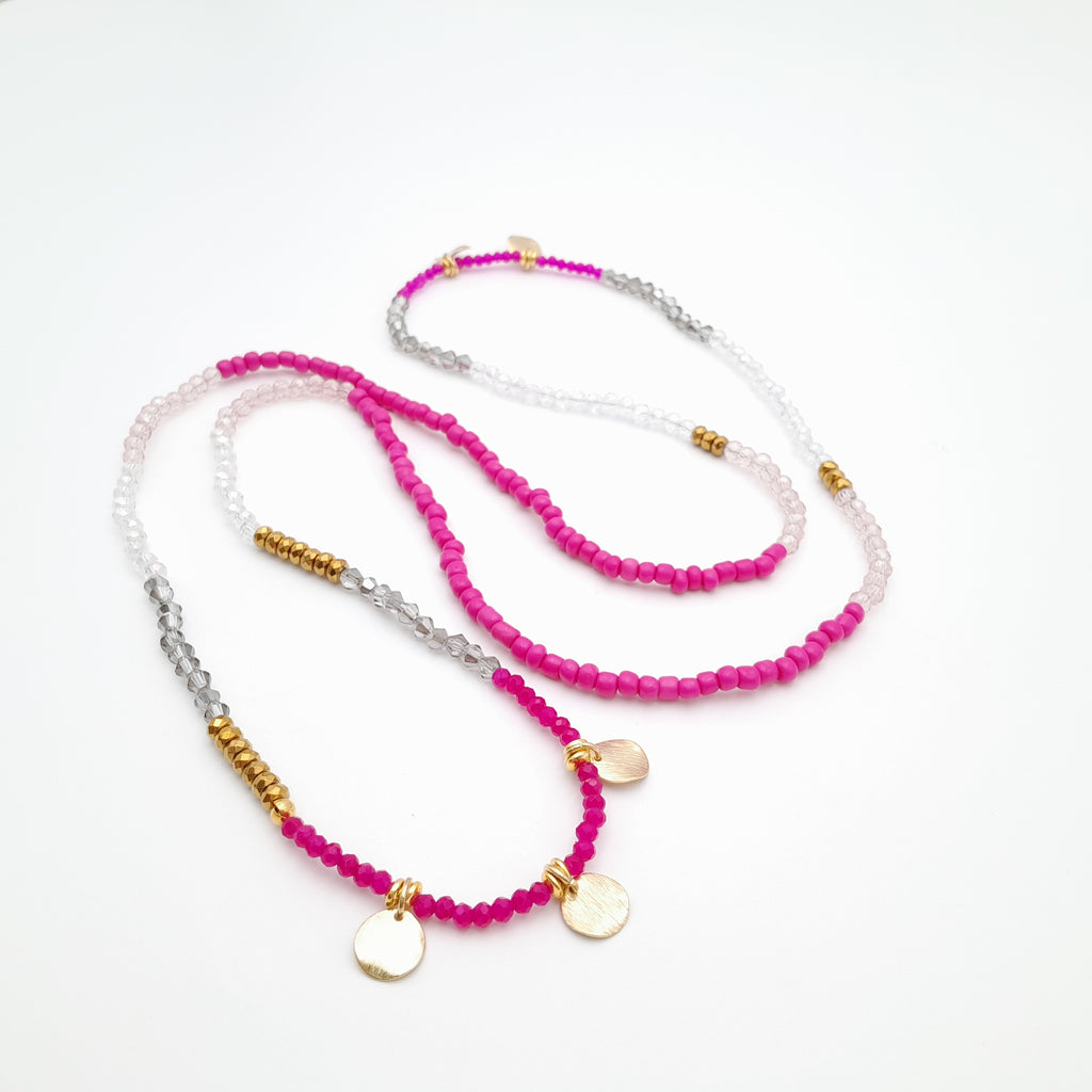 Crystal Layer Necklace - Hot Pink