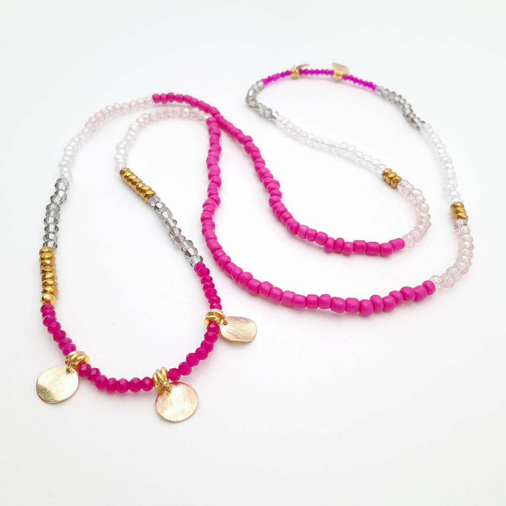 Crystal Layer Necklace - Hot Pink