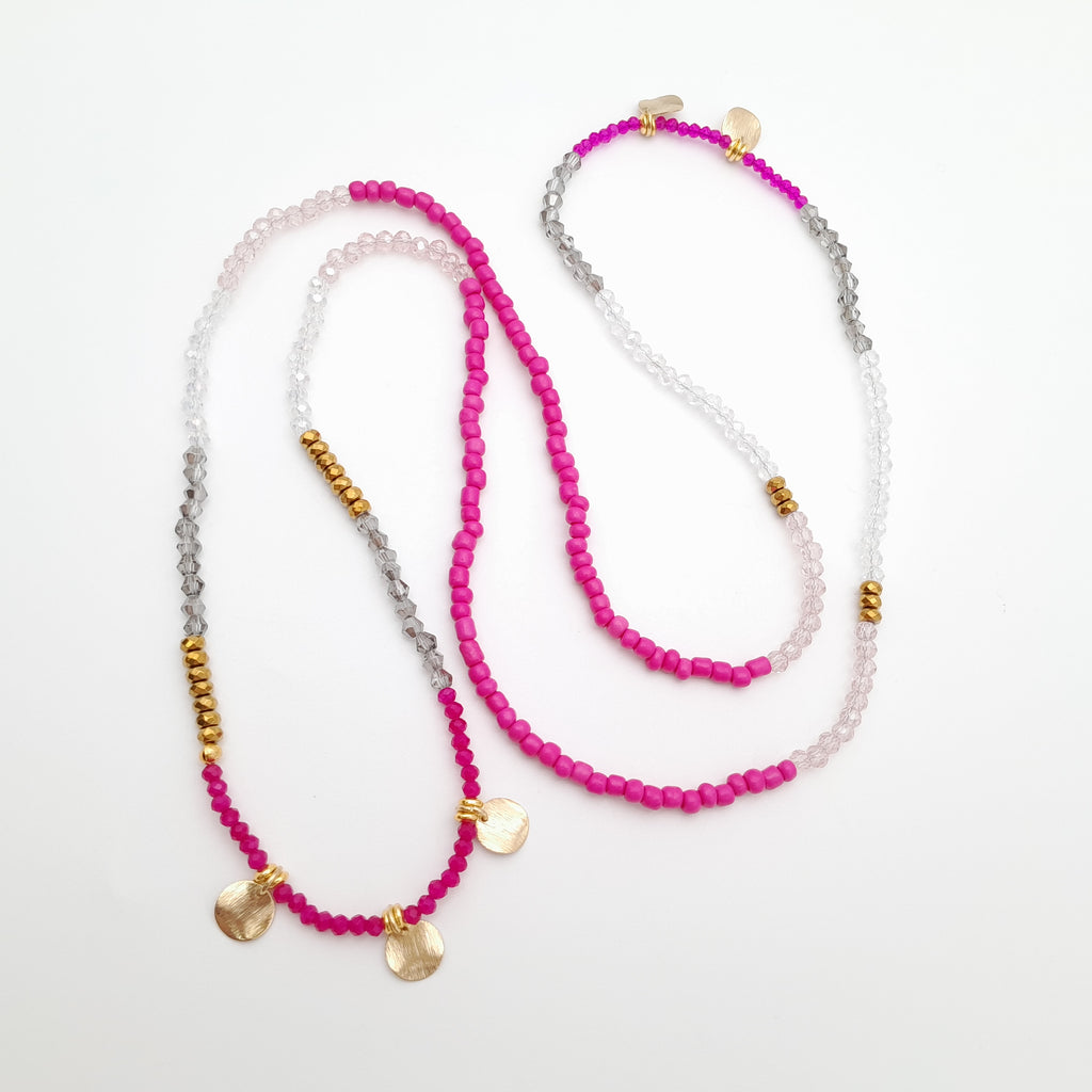 Crystal Layer Necklace - Hot Pink