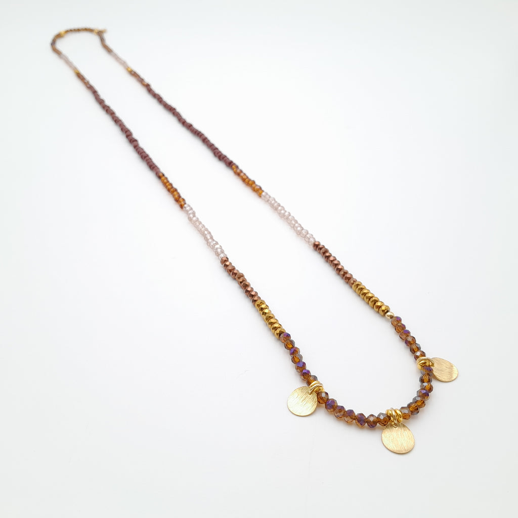 Crystal Layer Necklace - Brown