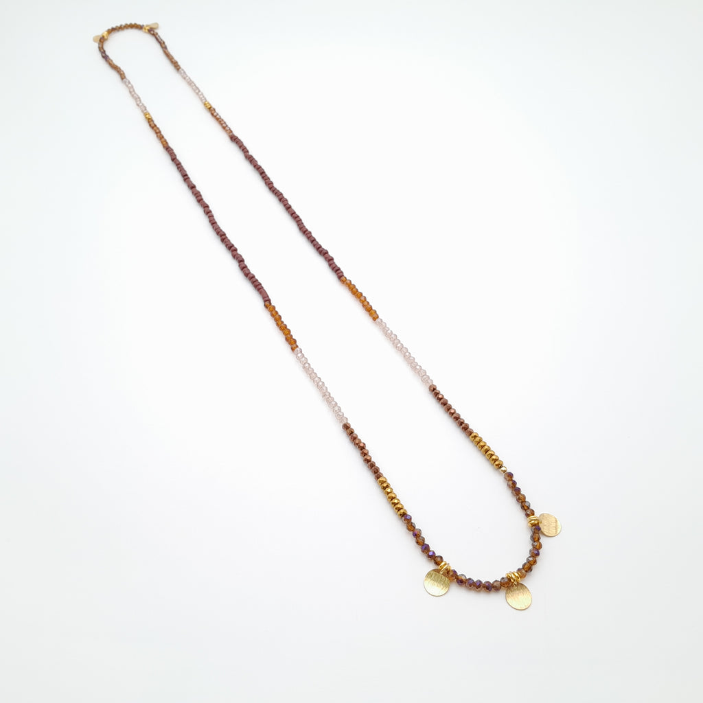 Crystal Layer Necklace - Brown