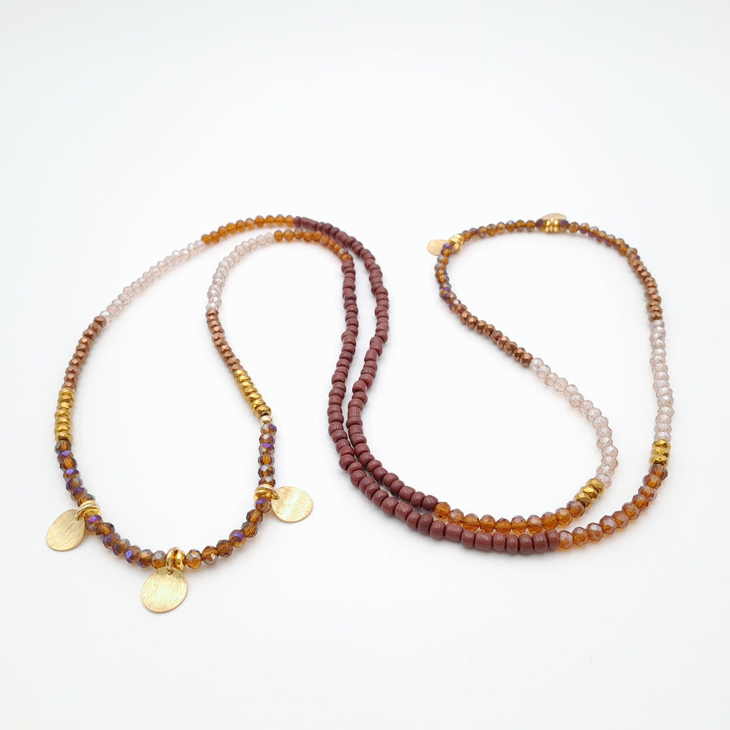 Crystal Layer Necklace - Brown