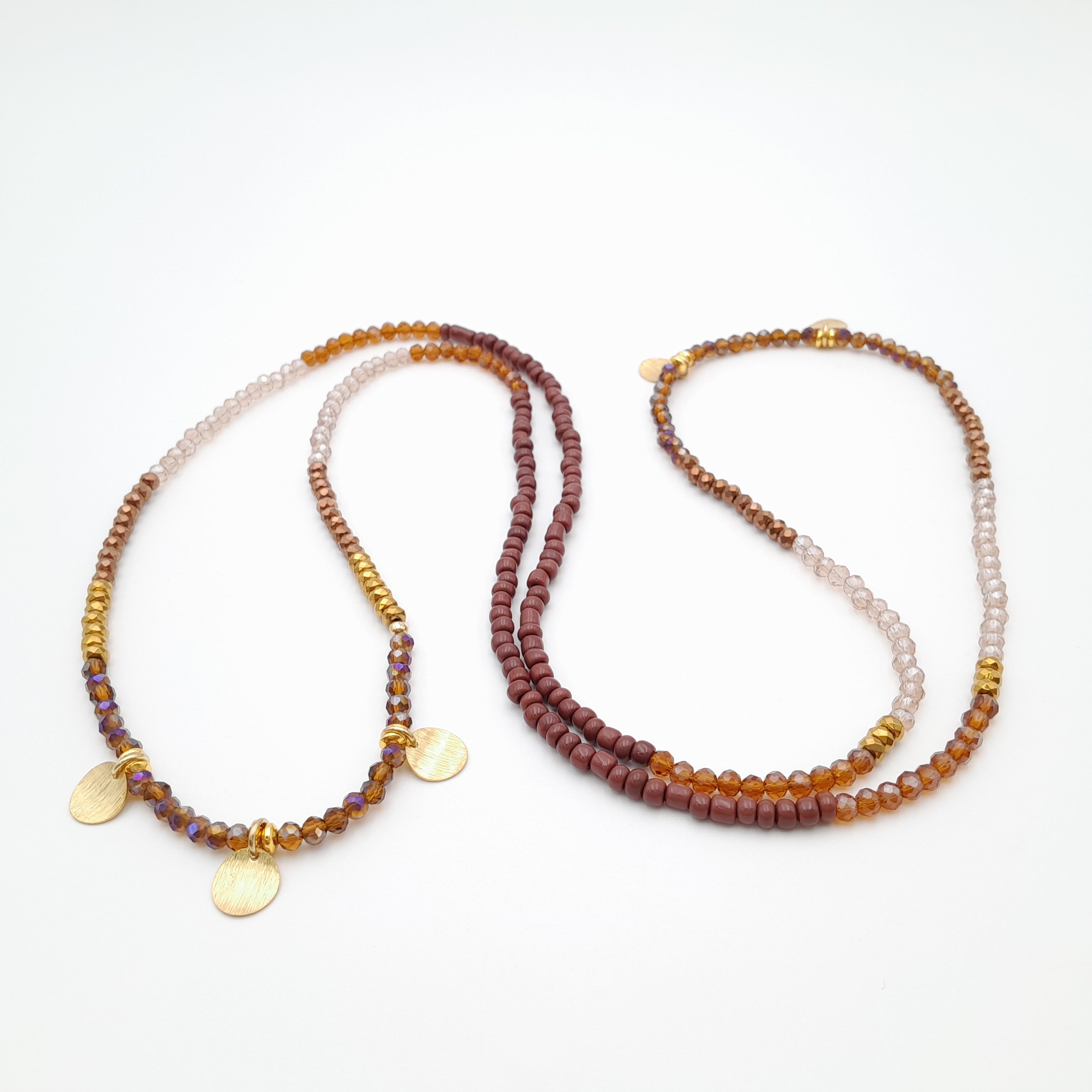 Crystal Layer Necklace - Brown