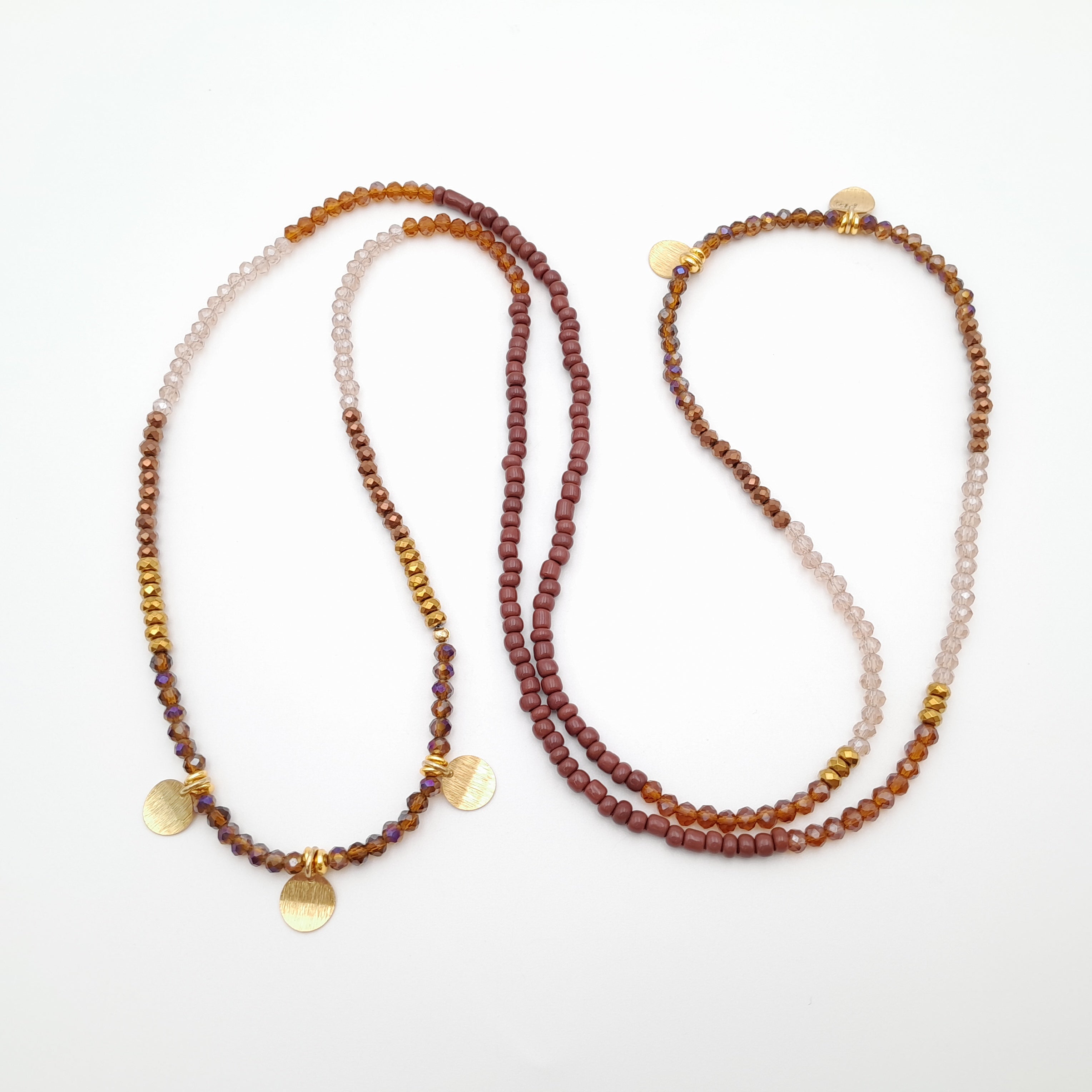 Crystal Layer Necklace - Brown