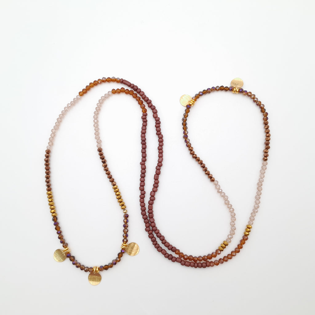 Crystal Layer Necklace - Brown
