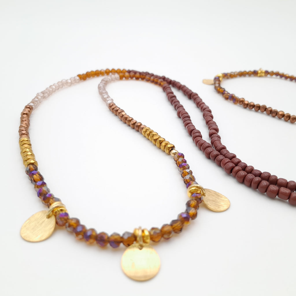Crystal Layer Necklace - Brown