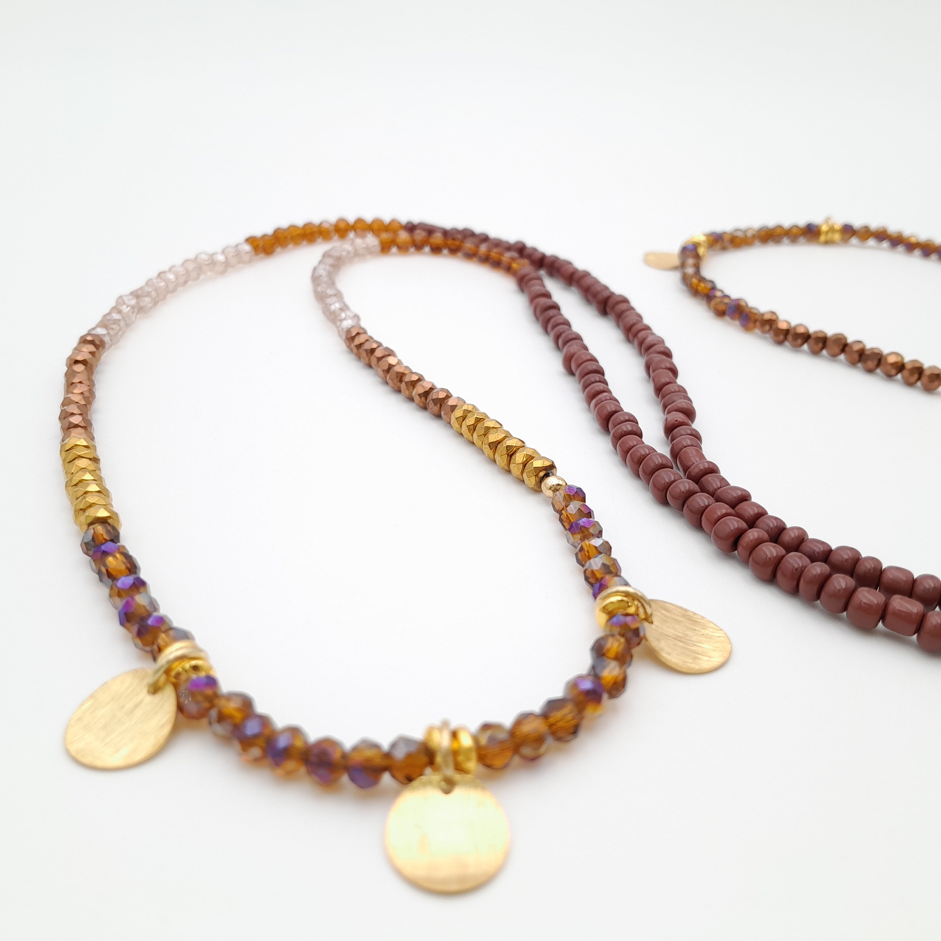 Crystal Layer Necklace - Brown