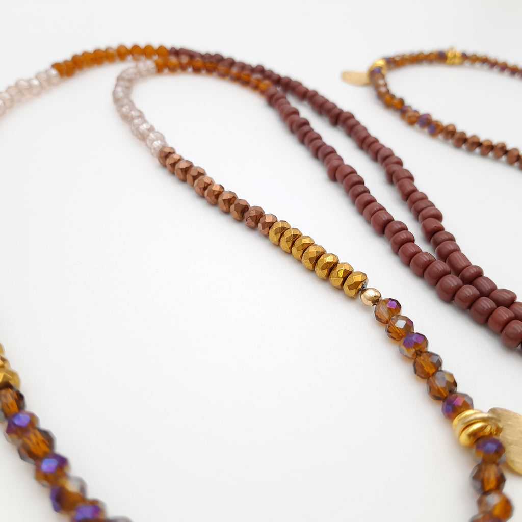 Crystal Layer Necklace - Brown