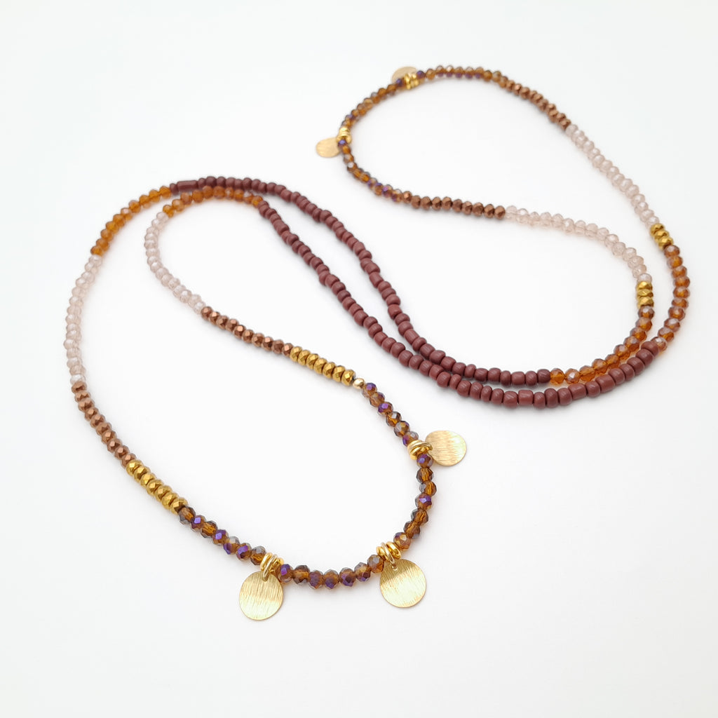 Crystal Layer Necklace - Brown