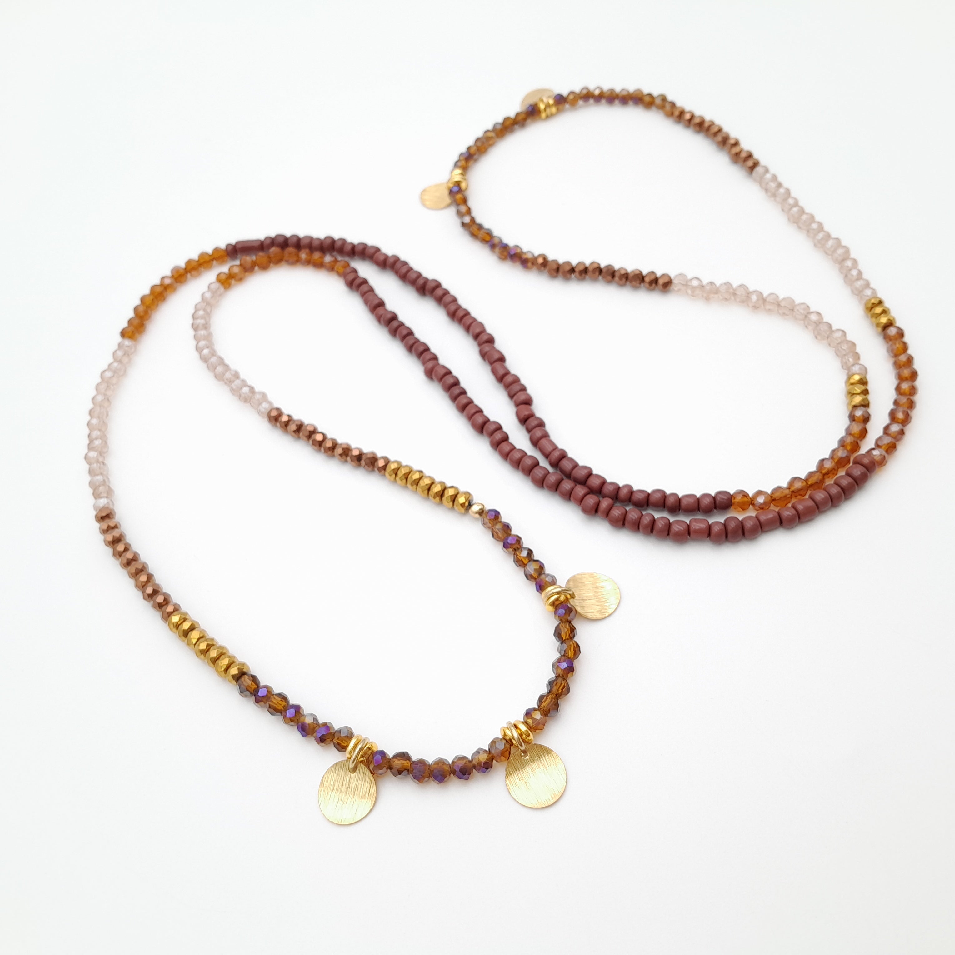 Crystal Layer Necklace - Brown