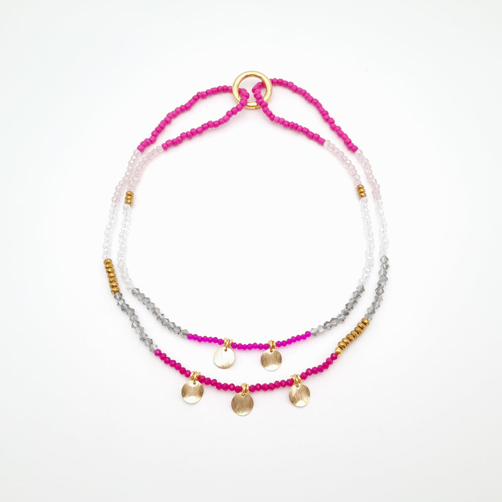 Crystal Layer Necklace - Hot Pink