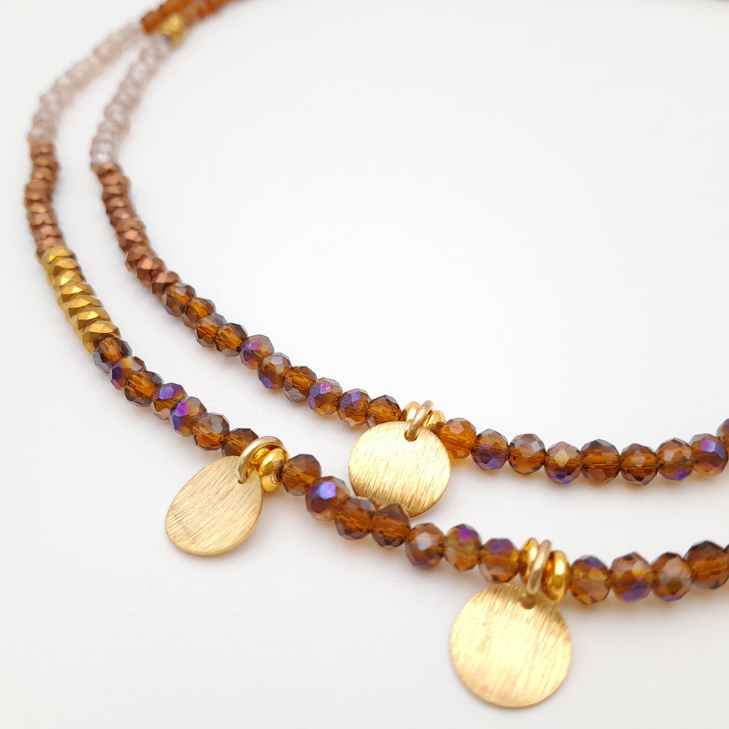 Crystal Layer Necklace - Brown