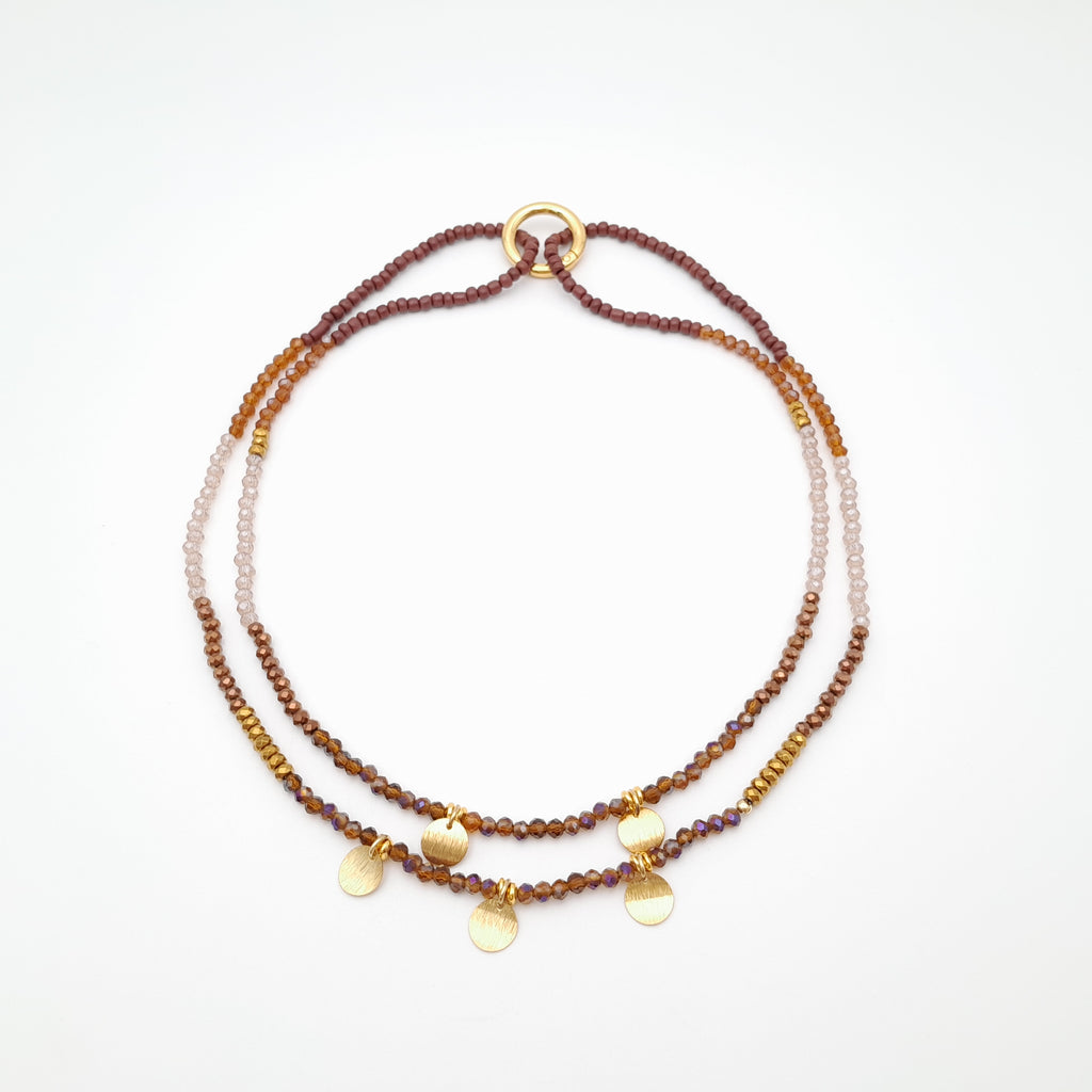 Crystal Layer Necklace - Brown