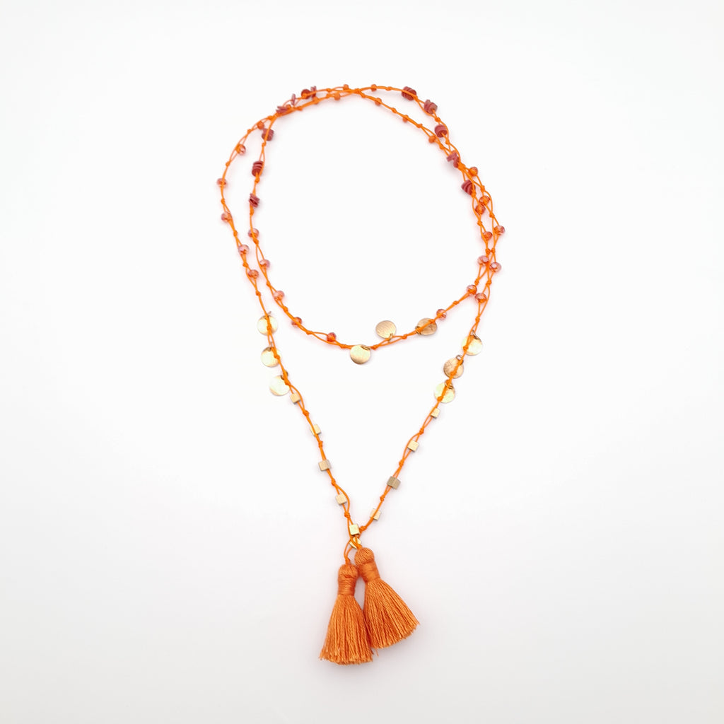 Rani Tassel Necklace - Orange