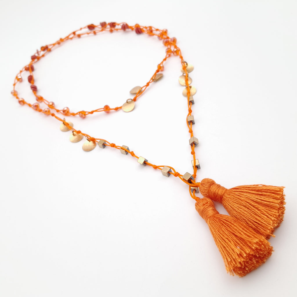 Rani Tassel Necklace - Orange