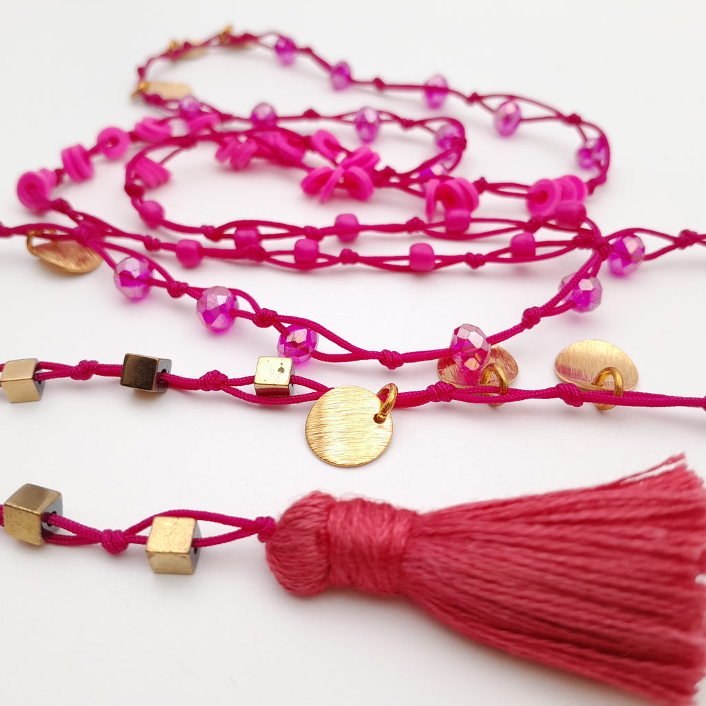 Rani Tassel Necklace - Hot Pink